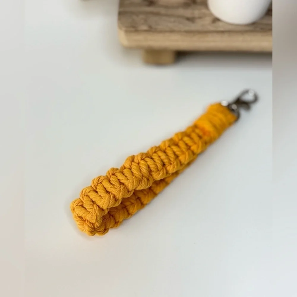 Boho Macrame Wristlet Golden Yellow Keychain
